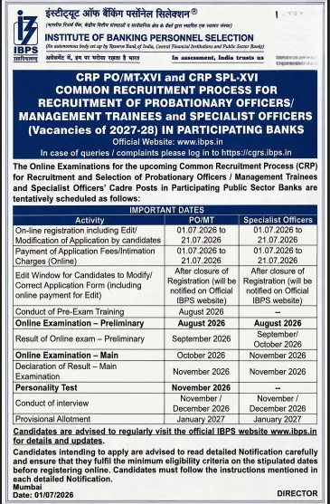 IBPS PO & MT Recruitment 2026 Short Notification